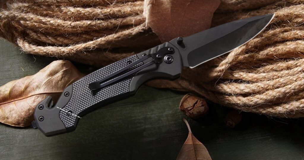 The Verge Survival Zakmes opengeklapt in zwarte uitvoering